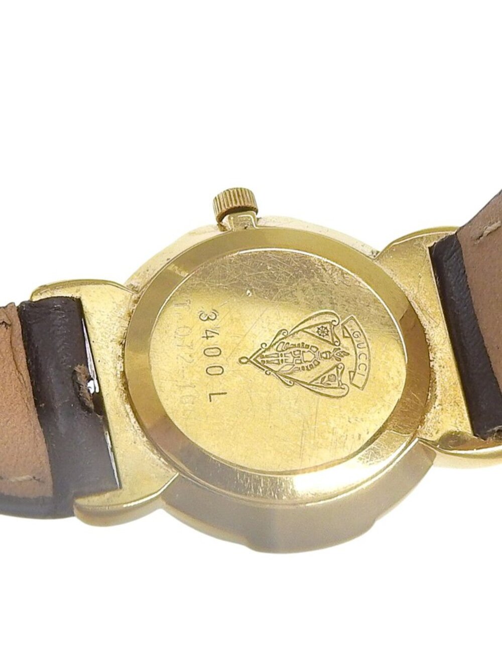 Gucci Gold Plated Leather Quartz Analog Display White Dial Watch - Picture 6 of 8